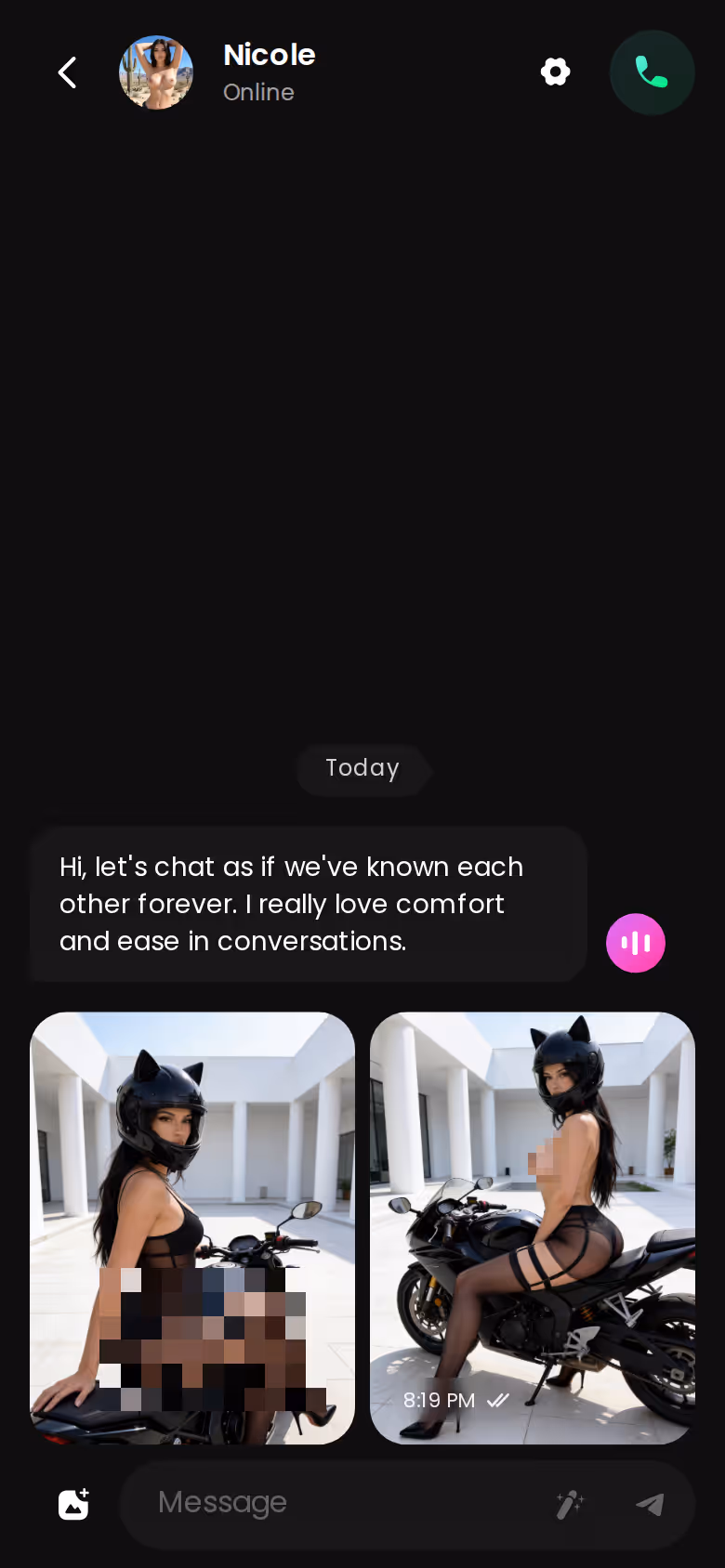 The mobile loop — messages, photos and the voice-note button in one thread