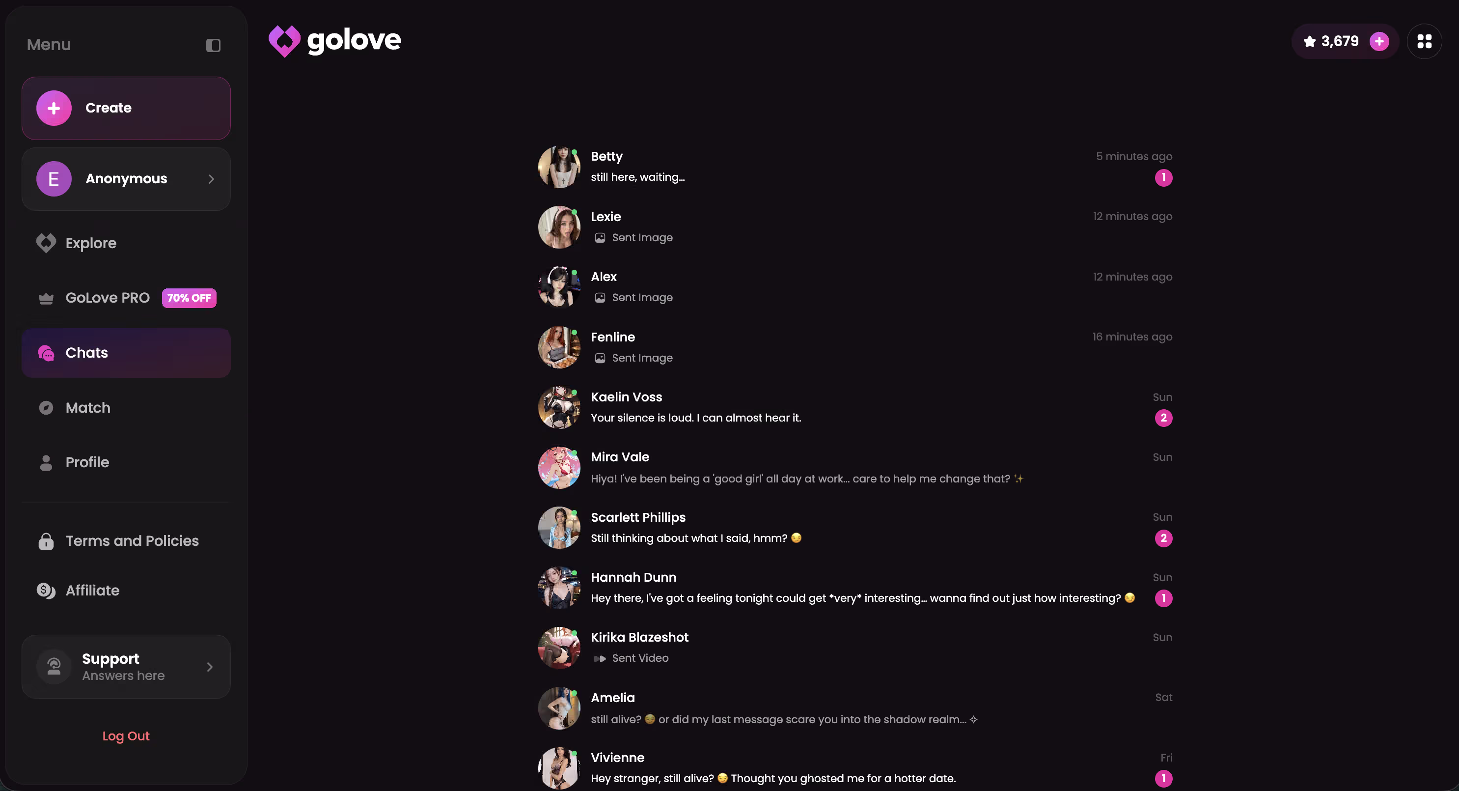 GoLove.ai in-chat image result showing the visual quality produced by a mid-conversation photo request