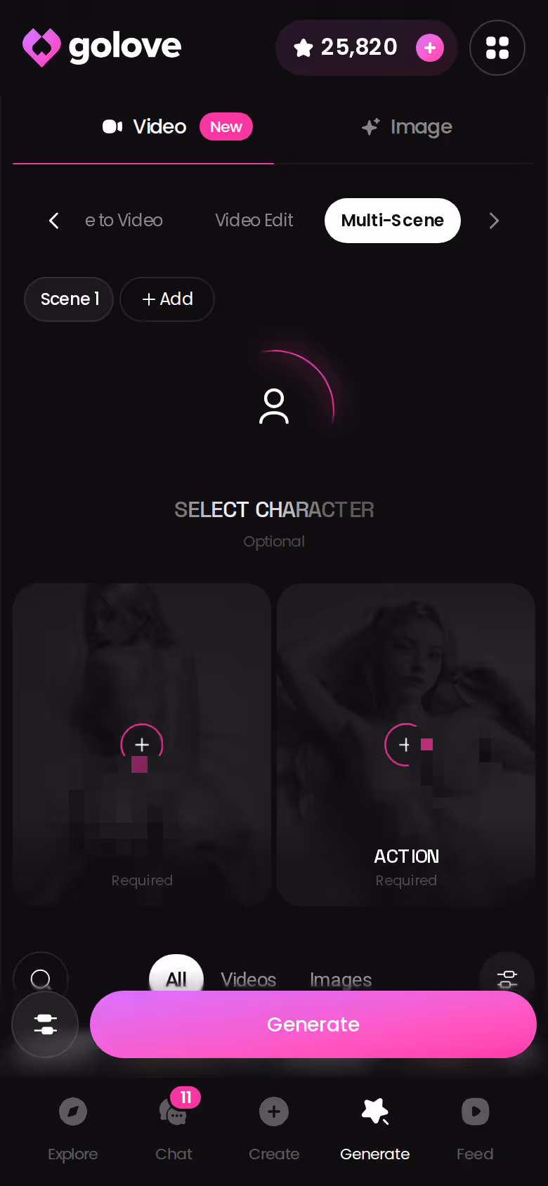 GoLove.ai Multi Scene video generation on mobile — what the paid tier unlocks beyond the call